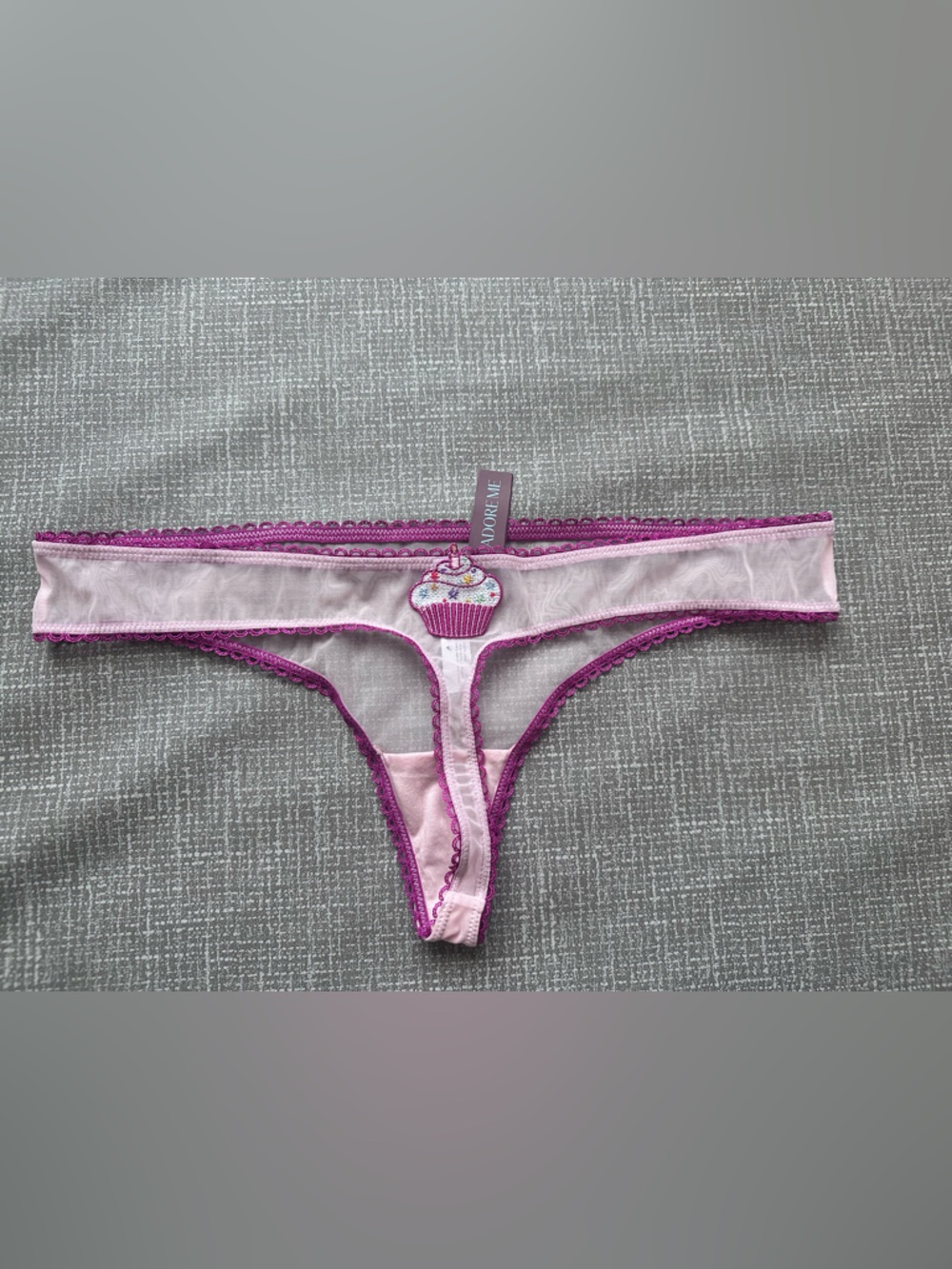 Adore Me Women’s Large Sheer Pink Mesh Thong Panty Magenta Cupcake Lace